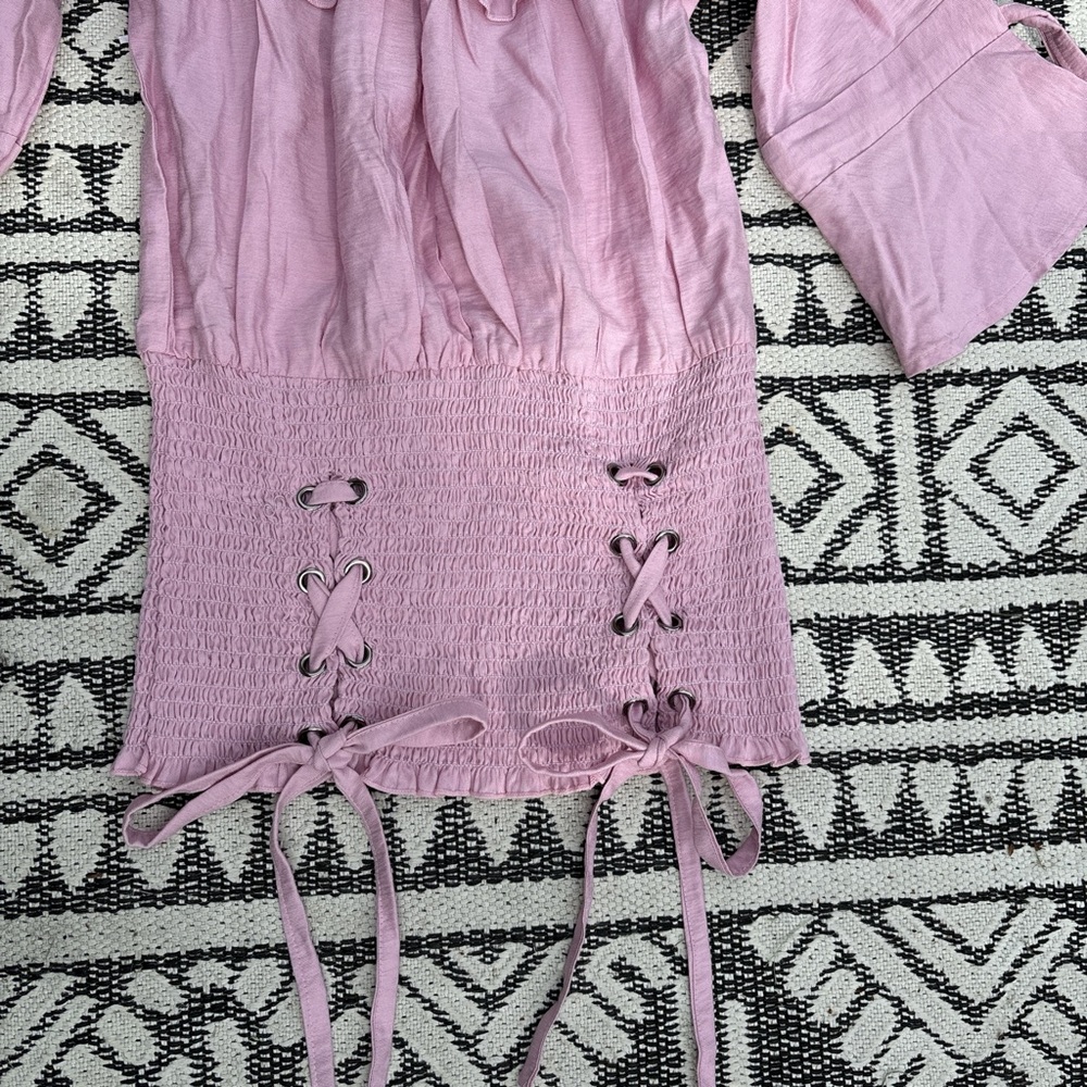 Emily Designs Pink Ruffled Tie Front Blouse - Picture 3 of 6